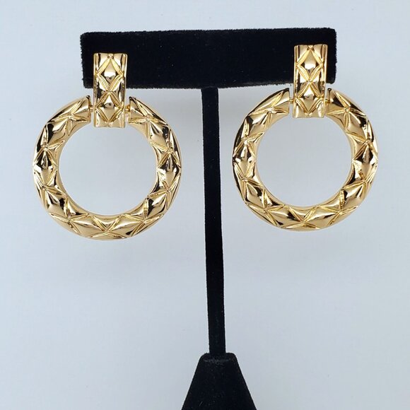 14K Gold Womens Hanging Drop Etched Hoop Earrings 14 Karat 925 Silver Jewelry